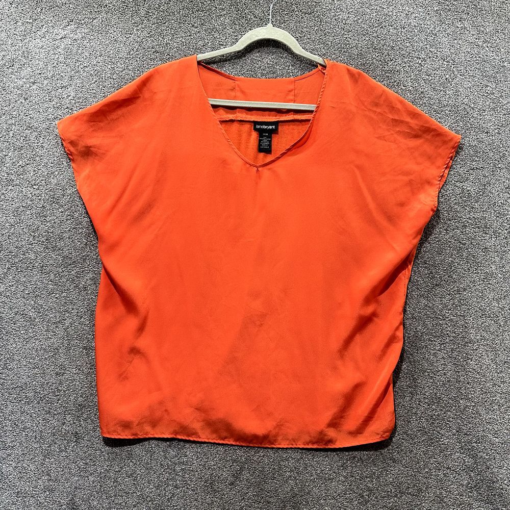 Lane‎ Bryant Blouse Top Women 18/20 Orange V Neck Cap Sleeve Lightweight Office